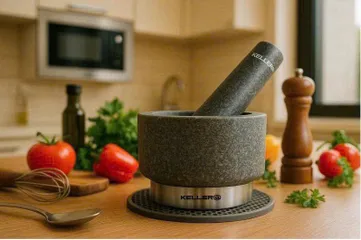 Bộ Cối Chày Đá Granite KELLER - Dụng Cụ Nhà Bếp Châu Âu An Toàn, Thiết Kế Cổ Điển, Giúp Xay Gia Vị Mịn, Tặng Miếng Lót Silicone