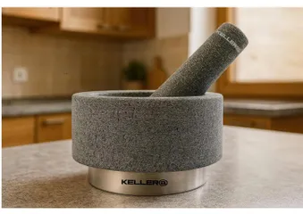 Bộ Cối Chày Đá Granite KELLER - Dụng Cụ Nhà Bếp Châu Âu An Toàn, Thiết Kế Cổ Điển, Giúp Xay Gia Vị Mịn, Tặng Miếng Lót Silicone