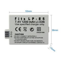 Pin Máy Ảnh Canon LP-E5 7.4V 1200mAh - Tương Thích Canon EOS 1000D, 500D, 450D, Kiss X3 - Pin Lithium Chất Lượng Cao