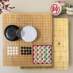 Combo Cờ Tướng và Cờ Vây 2 Mặt - Bộ Đồ Chơi Trí Tuệ Cao Cấp Kèm Bàn Cờ Trúc 47x44cm Dành Cho Trẻ Em 3+