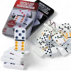 Bộ Cờ Domino Melamine Cao Cấp - Nền Trắng Điểm Màu Độc Đáo Kèm Hộp Đựng Kim Loại - Đồ Chơi Giải Trí Thú Vị