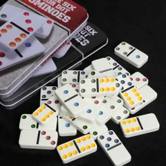 Bộ Cờ Domino Melamine Cao Cấp - Nền Trắng Điểm Màu Độc Đáo Kèm Hộp Đựng Kim Loại - Đồ Chơi Giải Trí Thú Vị
