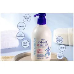 Sữa Dưỡng Thể Ban Đêm Hatomugi Hạt Ý Dĩ Nhật Bản 400ml - Dưỡng ẩm, Làm Trắng Da, Chỉ Số Chống Nắng SPF 31 PA+++