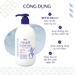 Sữa Dưỡng Thể Ban Đêm Hatomugi Hạt Ý Dĩ Nhật Bản 400ml - Dưỡng ẩm, Làm Trắng Da, Chỉ Số Chống Nắng SPF 31 PA+++