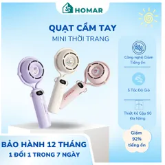 Quạt Mini Cầm Tay HoMar - Quạt Tích Điện 5 Tốc Độ Gió Có Màn Hình LED, Tiện Dụng Cho Ngày Hè Nóng Bức