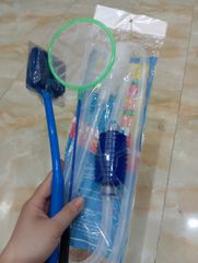 Bộ Dụng Cụ Vệ Sinh Hồ Cá Tiện Lợi - Cây Cọ 40cm, Vợt Lưới 12cm, Bơm Hút Cặn - Combo Tiết Kiệm Cho Người Chơi Cá Cảnh
