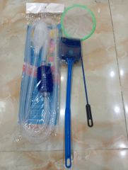 Bộ Dụng Cụ Vệ Sinh Hồ Cá Tiện Lợi - Cây Cọ 40cm, Vợt Lưới 12cm, Bơm Hút Cặn - Combo Tiết Kiệm Cho Người Chơi Cá Cảnh