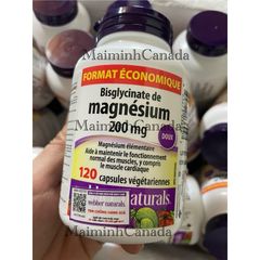 Viên uống Magnesium Bisglycinate 200mg Webber Naturals - Hỗ trợ sức khỏe xương, giảm căng thẳng, cải thiện giấc ngủ và chức năng cơ bắp