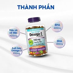 Dầu Cá Triple Strength Omega-3 EPA/DHA 900mg Webber Naturals - Hỗ Trợ Sức Khỏe Tim Mạch và Não Bộ, Hàng Nhập Khẩu 2028