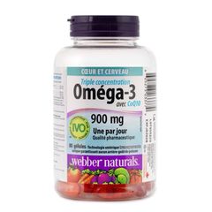 Dầu cá Omega 3 Triple Strength 900mg With CoQ10 - Hỗ trợ tim mạch Webber Natural Canada, 80 viên nang dễ nuốt