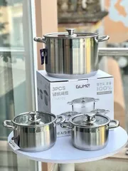 Bộ 3 Nồi GUME GMP19 Inox 5 Lớp Cao Cấp - An Toàn Cho Sức Khỏe - Dùng Cho Mọi Loại Bếp - Bảo Hành 5 Năm