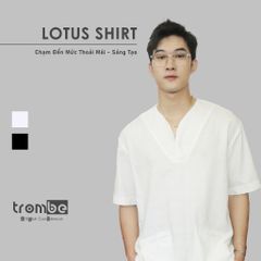 Áo Linen Thiết Kế Tencel Nam Hai Túi Trombe Cổ V Dáng Suôn Form Rộng