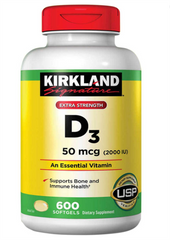 Viên uống bổ sung Vitamin D3 Kirkland 50mcg - 600 viên hỗ trợ xương chắc khỏe, tăng cường miễn dịch, hạn sử dụng 09/2027
