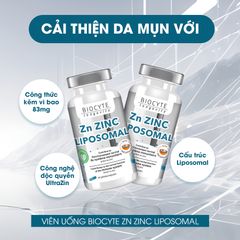 Viên kẽm Zn Zinc Liposomal Biocyte Pháp hỗ trợ giảm mụn nội tiết, tăng đề kháng