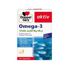 Viên dầu cá Doppelherz Omega 3 - Bổ não, đẹp da, tốt cho mắt, chứa Folic Acid, B6, B12 - Hỗ trợ sức khỏe từ Đức 30 viên