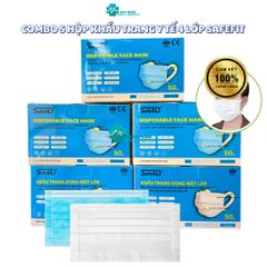 Khẩu Trang Y Tế Safefit 4 Lớp Combo 5 Hộp - Kháng Khuẩn, Quai Vải Mềm, Chống Bụi, Đạt Chuẩn FDA và CE, Dễ Thở, An Toàn cho Người Lớn