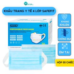Khẩu Trang Y Tế Safefit 4 Lớp Combo 5 Hộp - Kháng Khuẩn, Quai Vải Mềm, Chống Bụi, Đạt Chuẩn FDA và CE, Dễ Thở, An Toàn cho Người Lớn