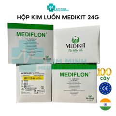 Kim Luồn Tĩnh Mạch Medikit 24G Vàng Nhập Khẩu Ấn Độ (H/100c) - Thiết Bị Y Tế An Toàn, Tiện Lợi Cho Tiêm Truyền và Lấy Mẫu Máu