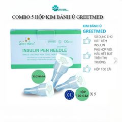 Combo 5 Hộp Đầu Kim Gắn Bút Chích Insulin GreetMed - Kim Bánh Ú Tiệt Trùng An Toàn cho Người Tiểu Đường