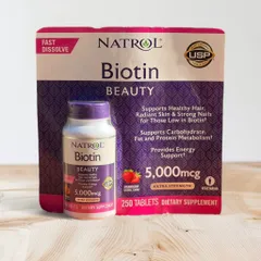 Viên ngậm mọc tóc vị dâu Natrol biotin beauty 5000mcg 250 viên