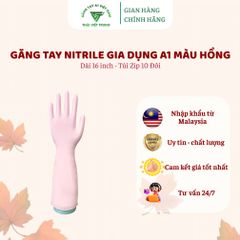 Găng Tay Cao Su Nitrile A1 Màu Hồng 16 Inch - 10 Đôi Túi Zip An Toàn Chống Dị Ứng Phù Hợp Vệ Sinh và Làm Bếp
