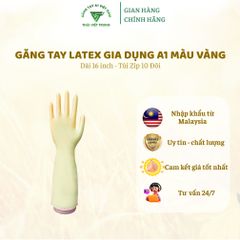 Găng Tay Cao Su Latex A1 Màu Vàng 16 Inch - Túi Zip 10 Đôi, An Toàn Cho Da, Độ Bền Cao, Đặc Biệt Cho Vệ Sinh Nhà Cửa Và Làm Bếp