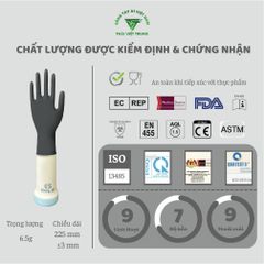 Găng Tay Cao Su Latex A1 Dài 9 Inch Đen - Túi Zip 50 Đôi Chuyên Dụng Cho Xăm Hình và Thẩm Mỹ, An Toàn và Bền Bỉ