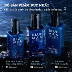 Bộ chăm sóc da nam Blueman Skin Pro - Sữa rửa mặt, toner, serum dưỡng ẩm làm sạch và phục hồi hư tổn, phù hợp cho da dầu