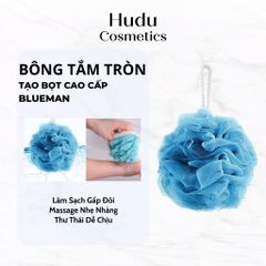 Bông Tắm Tròn Cao Cấp Màu Xanh Dương BlueMan - Bông Tắm Massage Tạo Bọt Mềm Mại, Làm Sạch Da Chết và Dưỡng Ẩm Da 20gr