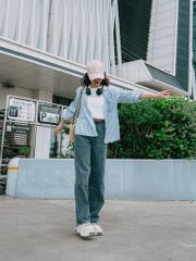 Quần Jean Ống Rộng Nữ Baggy Eo Cao Chất Liệu Cotton Bền Màu Wash Xám - Phong Cách Thời Trang Cực Chất