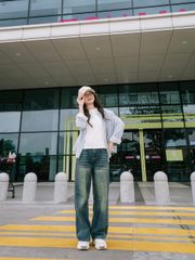Quần Jean Ống Rộng Nữ Baggy Lưng Cao Xanh Wash Đậm - Phong Cách Cá Tính Chất Liệu Cotton Bền Màu