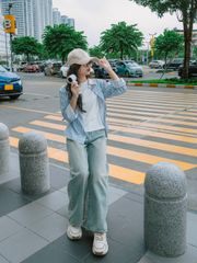 Quần Jean Nữ Baggy Ống Rộng Dáng Suông Vintage Xanh Bạc - Thời Trang Cao Cấp S M L XL Cá Tính DAVICHI DENIMX