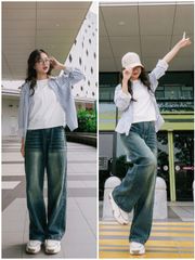 Quần Jean Nữ Baggy Ống Rộng Dáng Suông Vintage Xanh Bạc - Thời Trang Cao Cấp S M L XL Cá Tính DAVICHI DENIMX