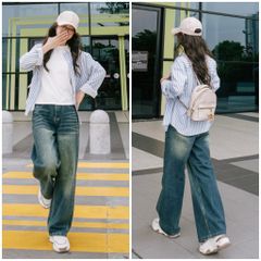 Quần Jean Ống Rộng Nữ DAVICHI DENIMX - Phom Suông Eo Cao, Chất Liệu Cotton Chống Phai, Nhiều Kích Cỡ S M L XL, Màu Đen Xám