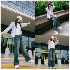 Quần Jean Ống Rộng Nữ DAVICHI DENIMX - Phom Suông Eo Cao, Chất Liệu Cotton Chống Phai, Nhiều Kích Cỡ S M L XL, Màu Đen Xám