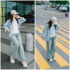 Quần Jean Ống Rộng Nữ DAVICHI DENIMX - Phom Suông Eo Cao, Chất Liệu Cotton Chống Phai, Nhiều Kích Cỡ S M L XL, Màu Đen Xám