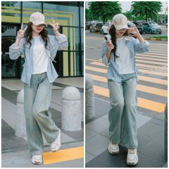 Quần Jean Ống Rộng Nữ DAVICHI DENIMX - Phom Suông Eo Cao, Chất Liệu Cotton Chống Phai, Nhiều Kích Cỡ S M L XL, Màu Đen Xám