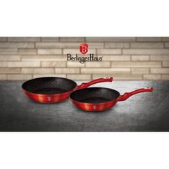 Bộ 2 Chảo Chống Dính Berlinger Haus BH/1612NF - Kích Thước 22cm & 26cm - Đỏ Metallic - An Toàn, Tiện Lợi cho Gian Bếp Hiện Đại
