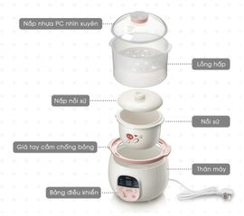 Phụ Kiện Nồi Nấu Chậm Bear 0.8L Sube001 - Nắp Nhựa, Thố Sứ, Hàng Chính Hãng, Thay Thế Linh Kiện Cho Bé
