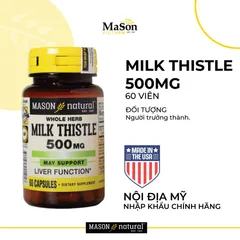 Mason Natural Cây Kế Sữa 500mg - Hỗ Trợ Giải Độc Gan, Tăng Cường Chức Năng Gan, 60 Viên Nang Cứng
