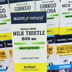 Mason Natural Cây Kế Sữa 500mg - Hỗ Trợ Giải Độc Gan, Tăng Cường Chức Năng Gan, 60 Viên Nang Cứng