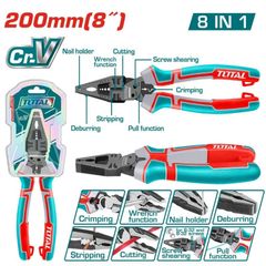 Kềm Đa Năng Total 8 Trong 1 8 Inch - Dụng Cụ Tiện Ích Chất Liệu Thép CR-V, Tay Cầm Bọc Nhựa, Mặt Phủ Teflon
