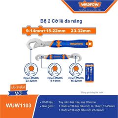 Bộ 2 Cờ Lê Đa Năng WUW1103 - Cờ Lê Mở Hai Đầu 9-14mm & 15-22mm, Cờ Lê Một Đầu 23-32mm, Tay Cầm Mạ Chrome