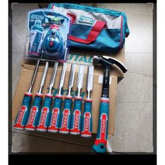 Bộ Dụng Cụ Ngành Gỗ Total TOS230906 - 10 Món: Búa Nhổ Đinh, Đục Gỗ & Túi Đựng Chất Lượng Chính Hãng Dành Cho Thợ Mộc & DIY