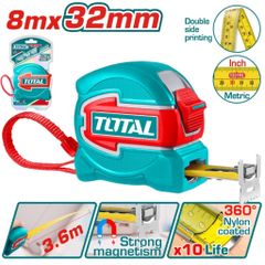 Thước Kéo Thép Total TMT80832 - 8m x 32mm, Đo Mét & Inch 2 Mặt, Móc Từ Tính, Dụng Cụ Chính Hãng Cho Xây Dựng & DIY