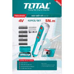 Máy vặn vít 4V Total TSDLI0403 - Tích điện sạc, kèm 10 mũi vít, đèn LED hỗ trợ, dụng cụ tiện ích cho sửa chữa gia đình và đồ nội thất