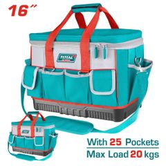 Giỏ Đựng Dụng Cụ 16 Inch Chất Liệu Polyester 600D - Tải Trọng 20Kg, Đế Nhựa Cứng TOTAL THT561625, 25 Túi Đựng Tiện Lợi
