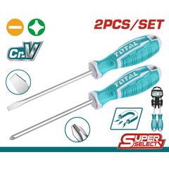 Bộ tua vít 2 cây bake và dẹp TOTAL THT250201 - Dụng cụ CR-V, Mũi tròn SL 6.5*6*125, PH2*6*125 Cho Công Việc Hiệu Quả