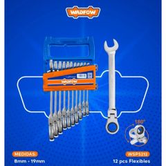 Bộ 12 Cờ Lê Vòng Miệng 2 Chiều Lắc Léo WADFOW WSP5212, Thép CR-V 8-19mm, Dụng Cụ Sửa Chữa Ô Tô Cơ Khí Chuyên Nghiệp, Đánh Bóng Mịn
