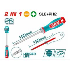 Tuốc Nơ Vít 2 Đầu Dẹp & Bake Total THT250266 - Dụng Cụ Sửa Chữa Đa Năng, Cán Cách Điện, Chính Hãng TOTAL, 26.5cm